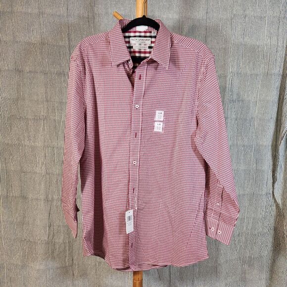 NEW Nick‎ Graham Large $65 Red Gingham Stretch Modern Fit Dress Shirt 16-16.5 - Picture 2 of 11
